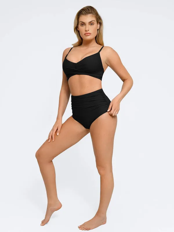 Shapewear Solid Ruched Sculpting Bikini Top and Bottom Set