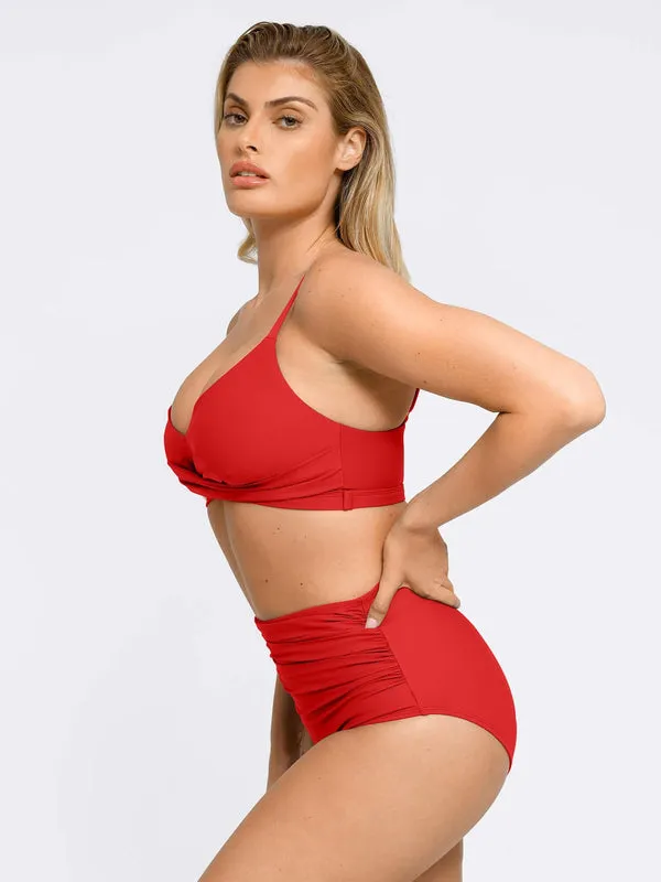 Shapewear Solid Ruched Sculpting Bikini Top and Bottom Set