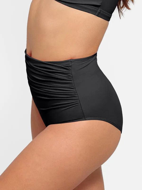 Shapewear Solid Ruched Sculpting Bikini Top and Bottom Set