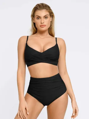 Shapewear Solid Ruched Sculpting Bikini Top and Bottom Set