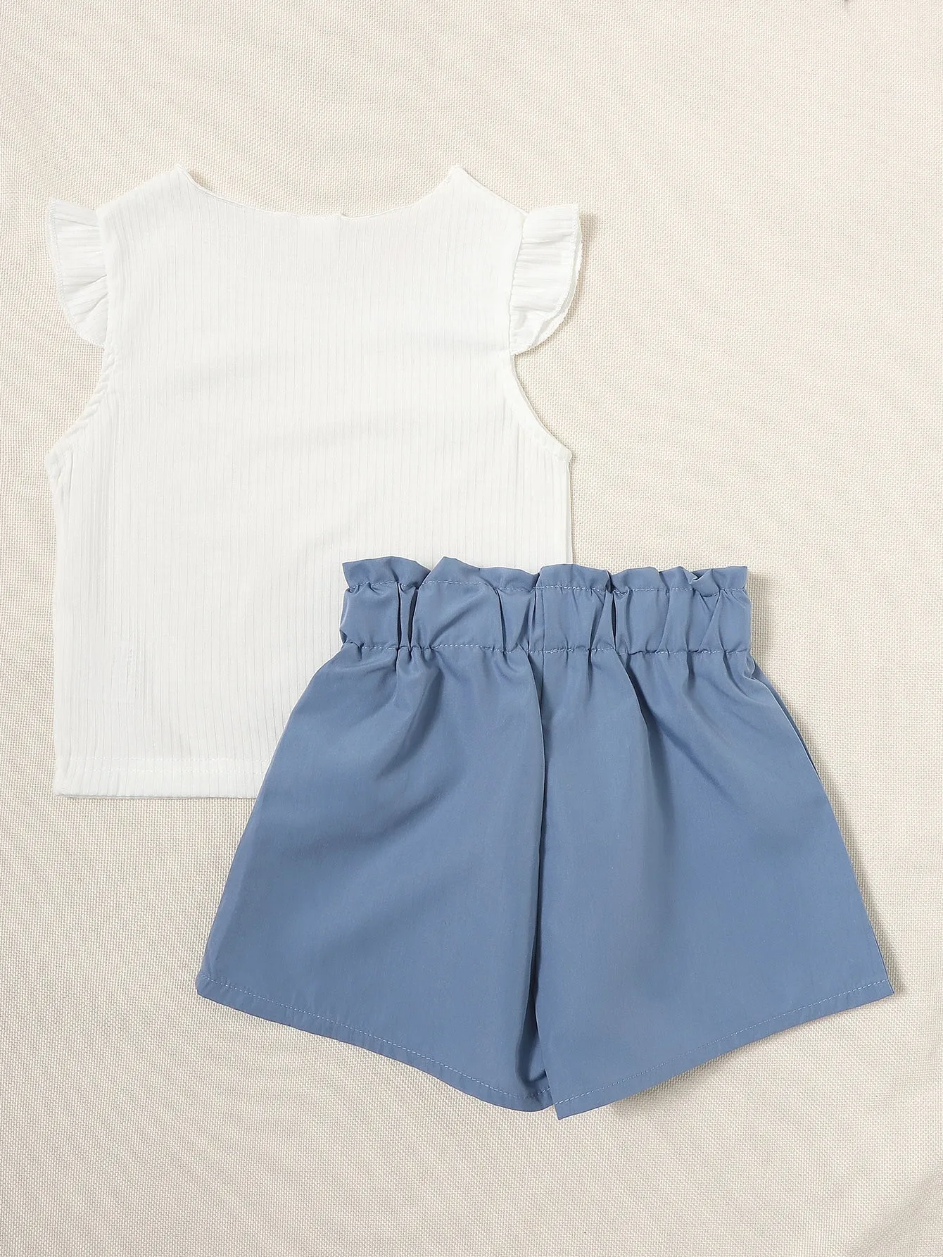 Short ruffle| Young Girl Ruffle Sleeve Tee & Paperbag Waist Shorts