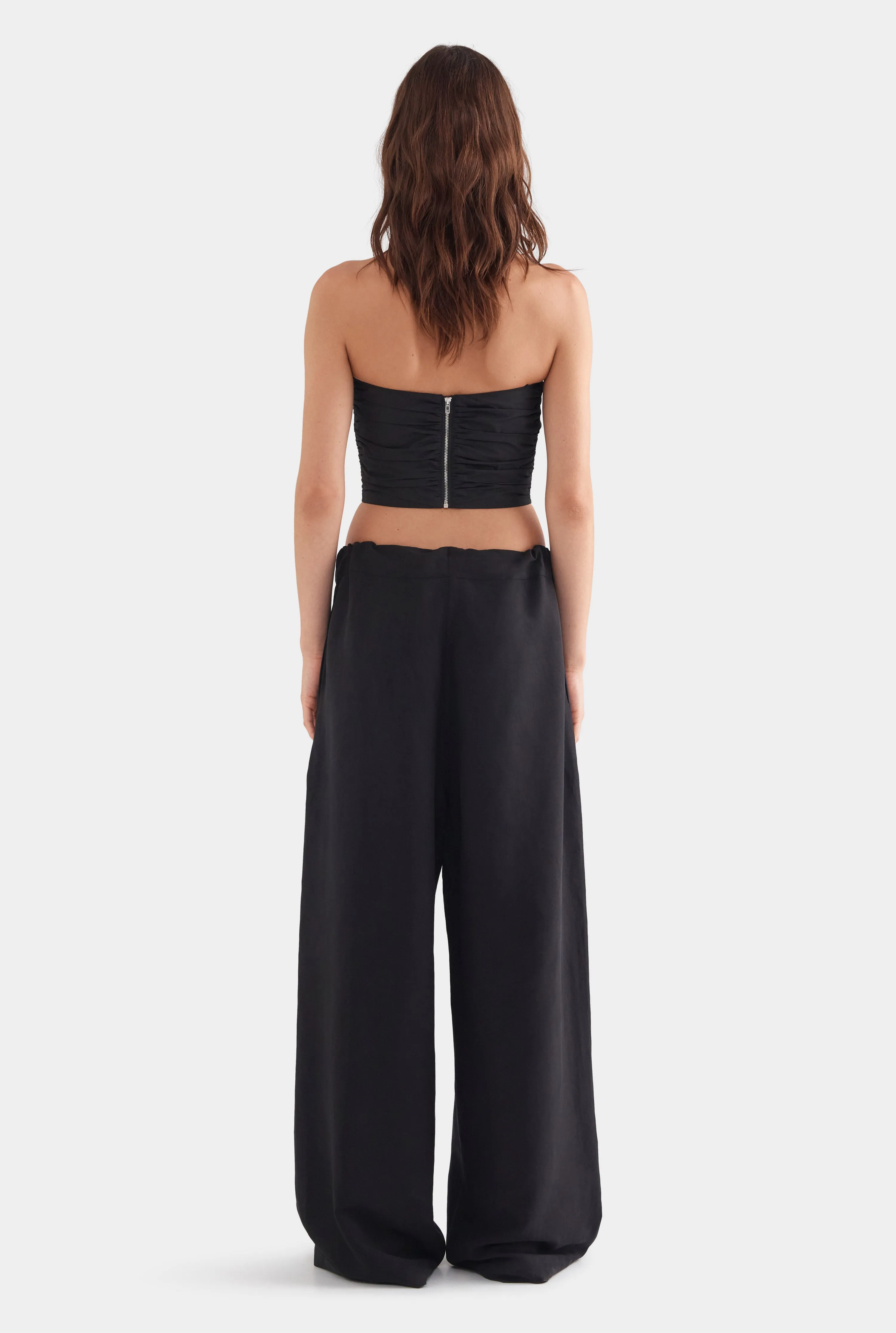 Silk Linen Paperbag Pant - Black