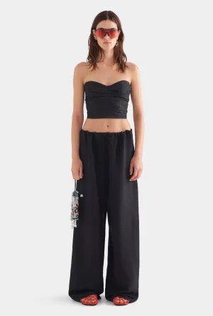 Silk Linen Paperbag Pant - Black
