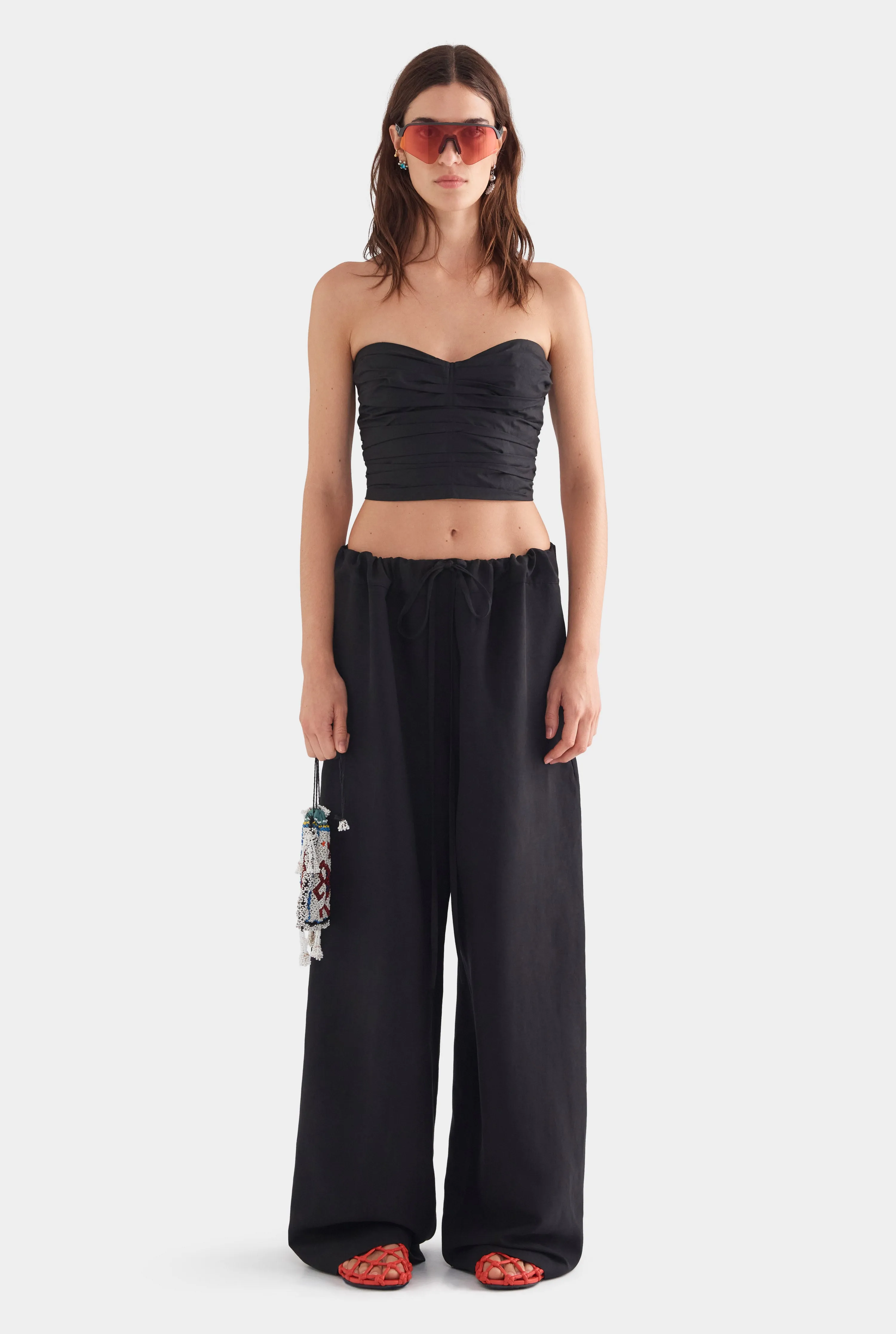 Silk Linen Paperbag Pant - Black