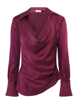 Simkhai Symone Long Sleeve Cowl Neck Top in Acai