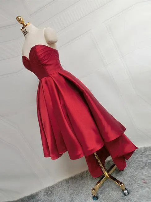 Simple Cute Dark Red High low Cheap Homecoing Dresses 2018, BDY0227
