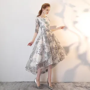 Simple High Low Evening  Half Sleeves Lace Prom Dress