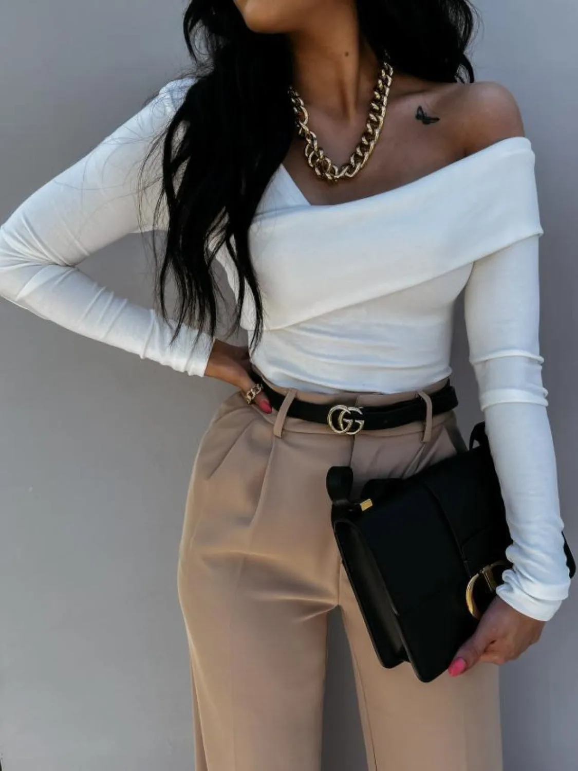 Single Shoulder Long Sleeve T-Shirt