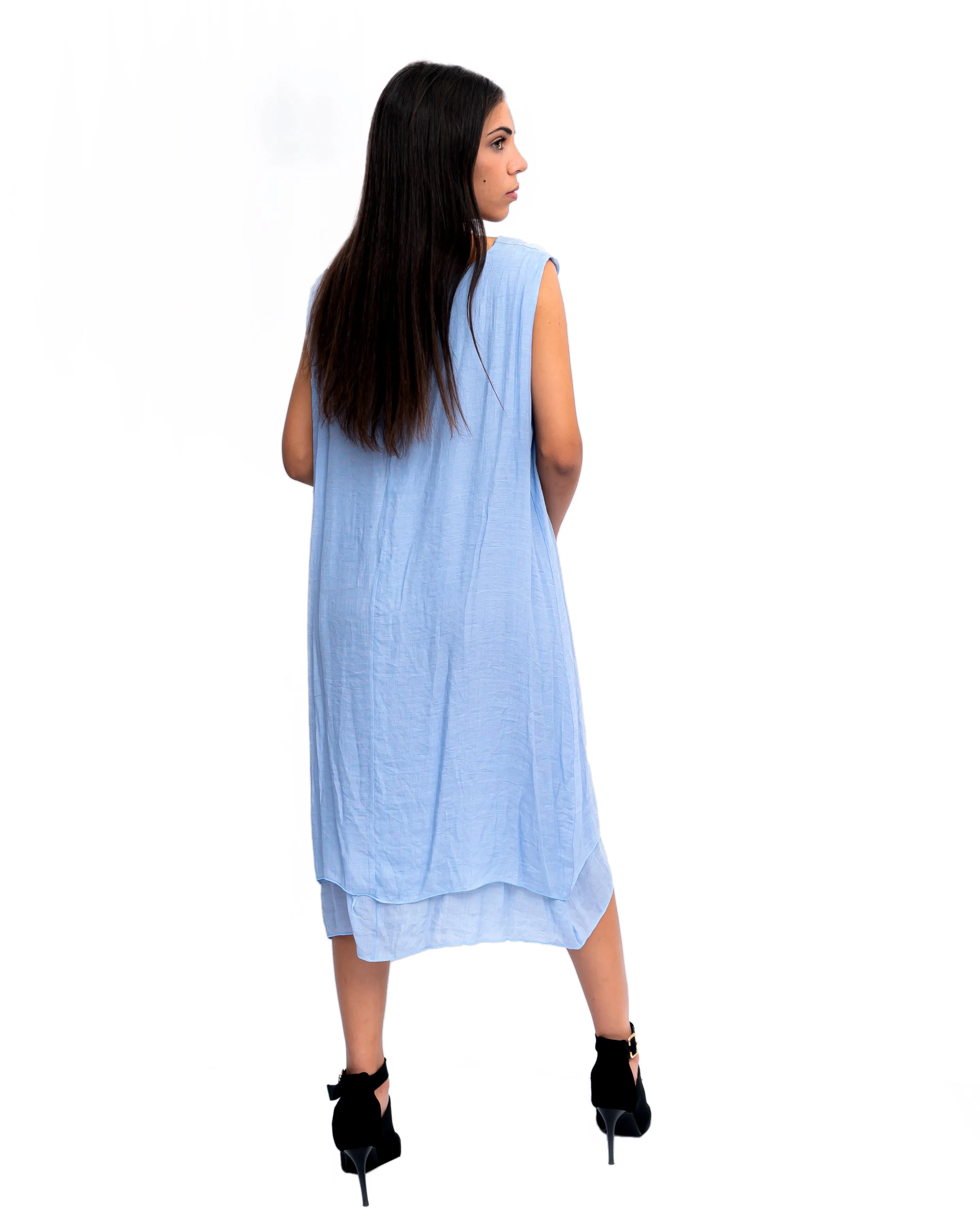 Sky Blue Double Layer Midi Dress
