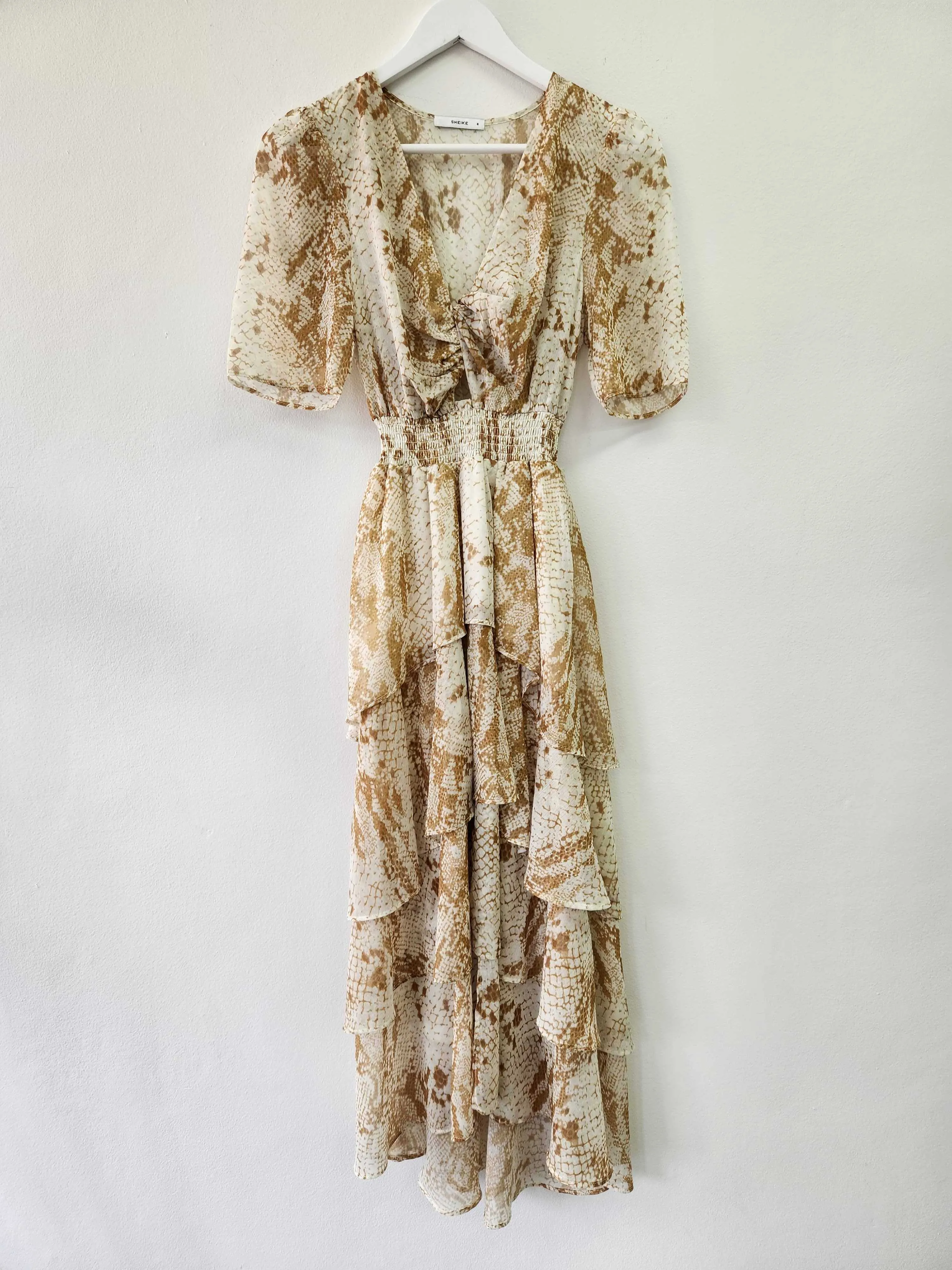Snake Print Tiered High Low Dress