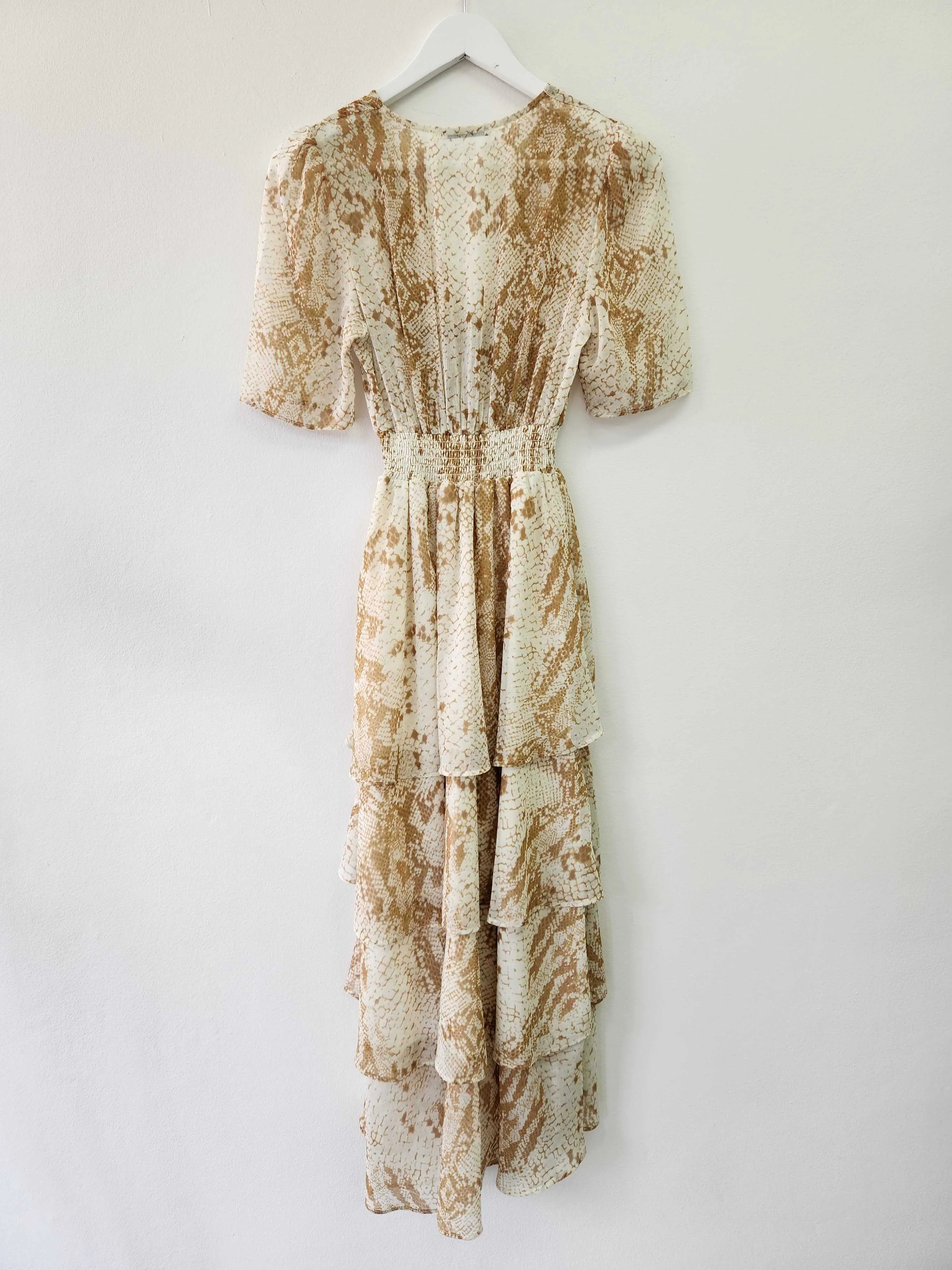 Snake Print Tiered High Low Dress