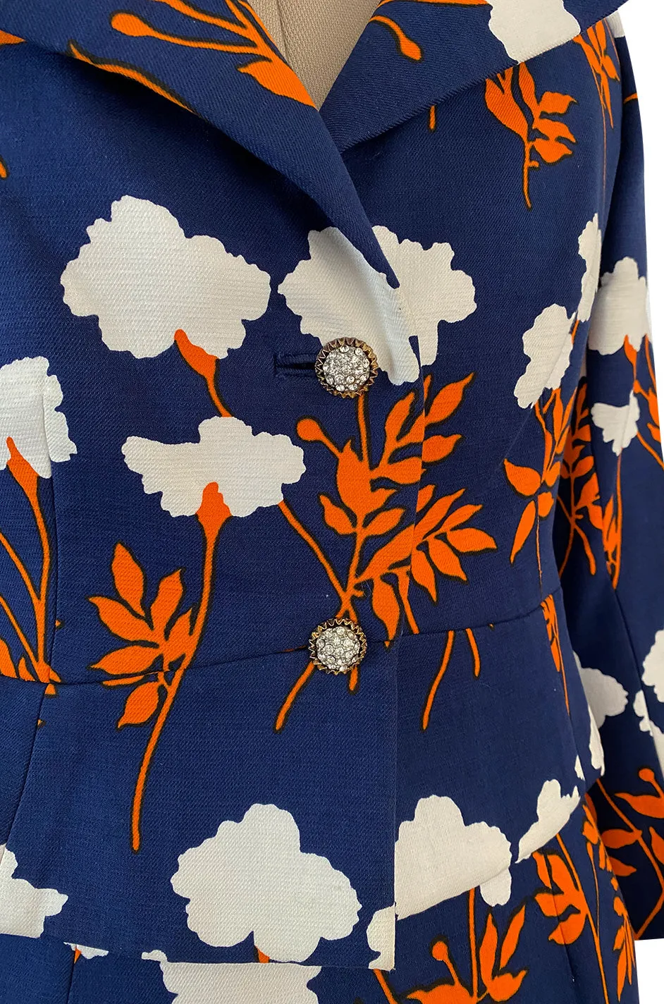 Spring 1973 Givenchy Haute Couture Lovely Long Stem Floral Print Dress & Jacket Set