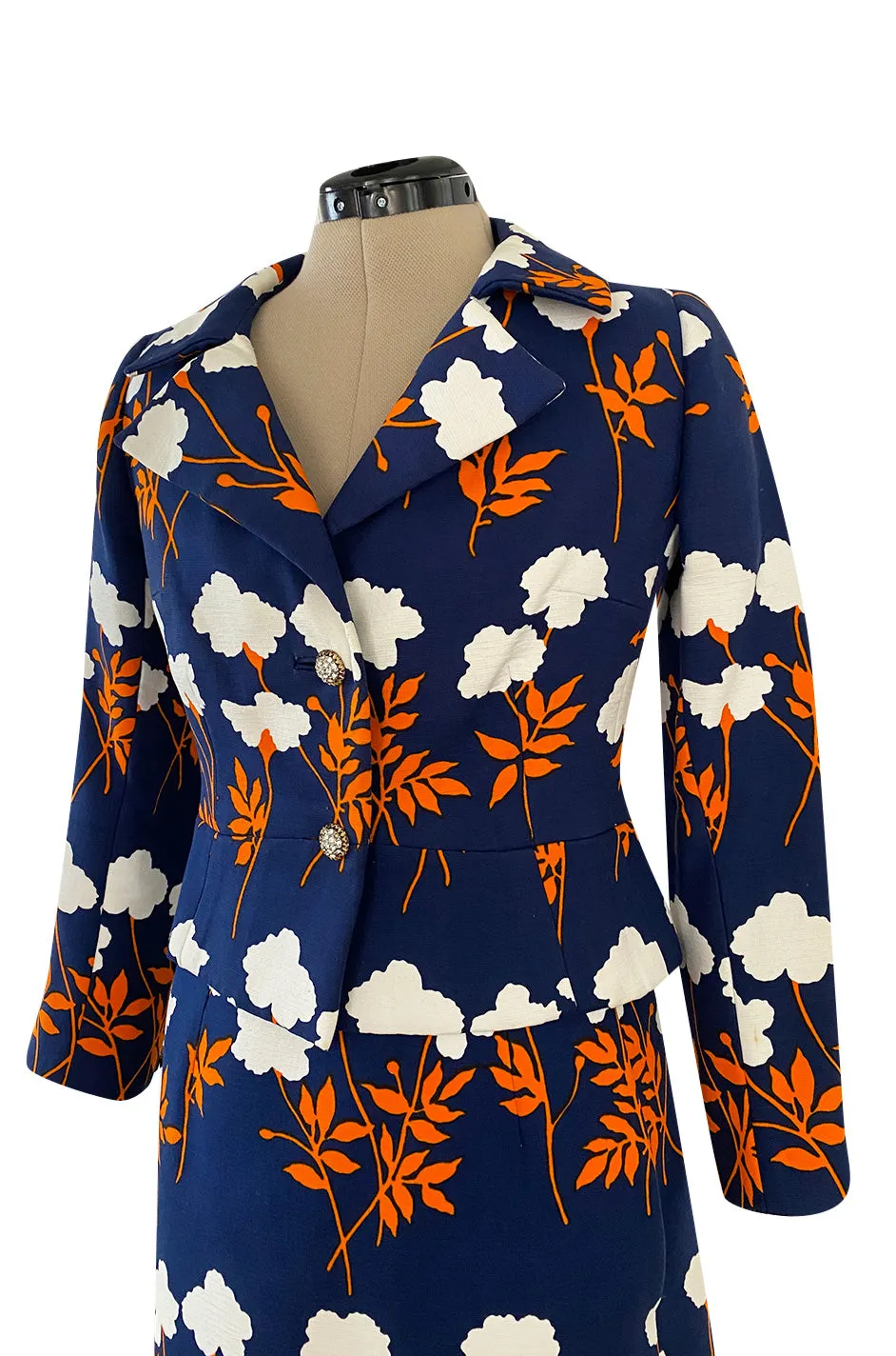 Spring 1973 Givenchy Haute Couture Lovely Long Stem Floral Print Dress & Jacket Set