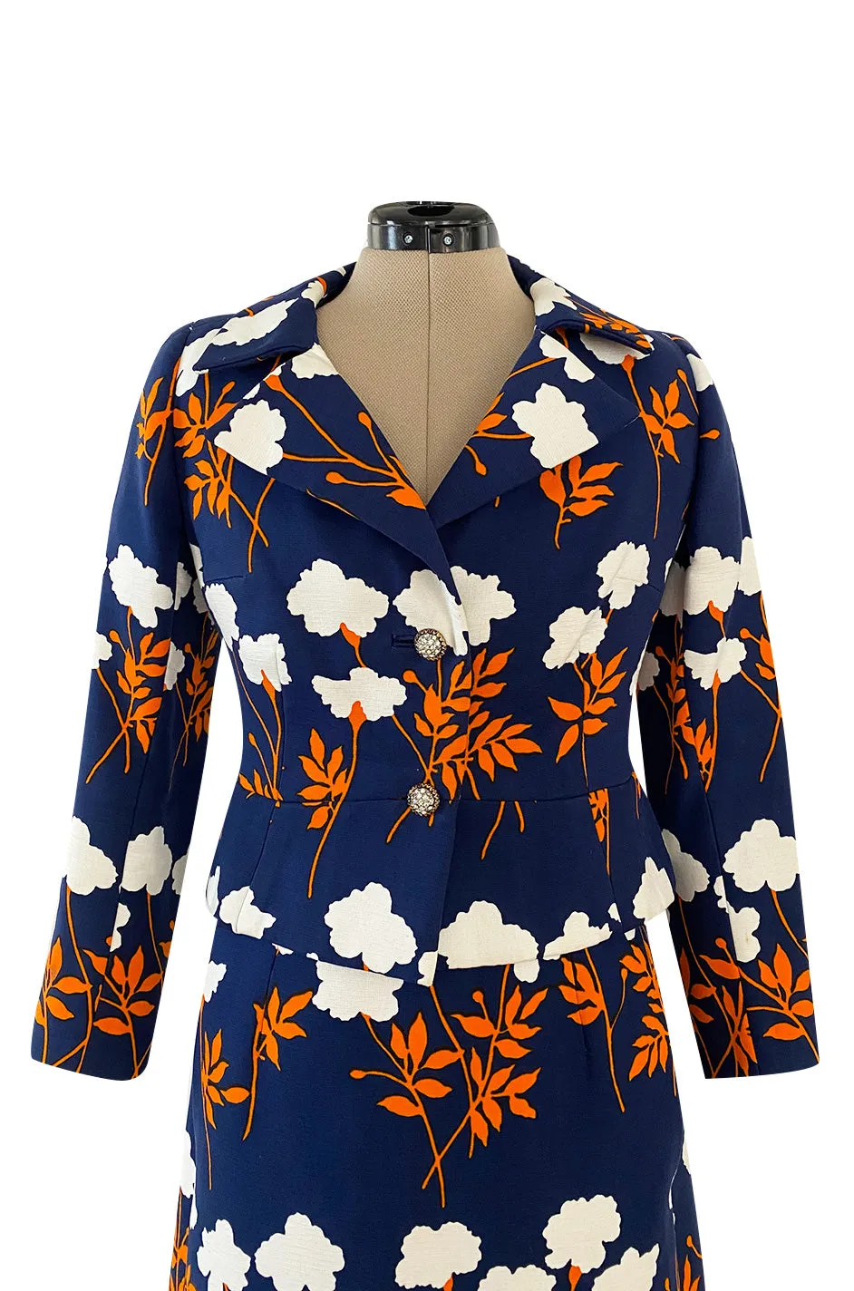 Spring 1973 Givenchy Haute Couture Lovely Long Stem Floral Print Dress & Jacket Set