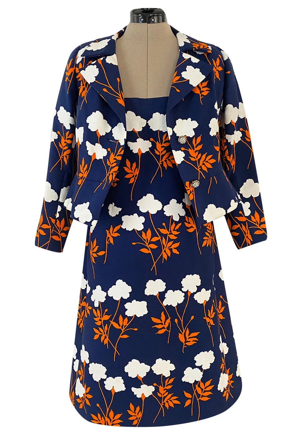 Spring 1973 Givenchy Haute Couture Lovely Long Stem Floral Print Dress & Jacket Set