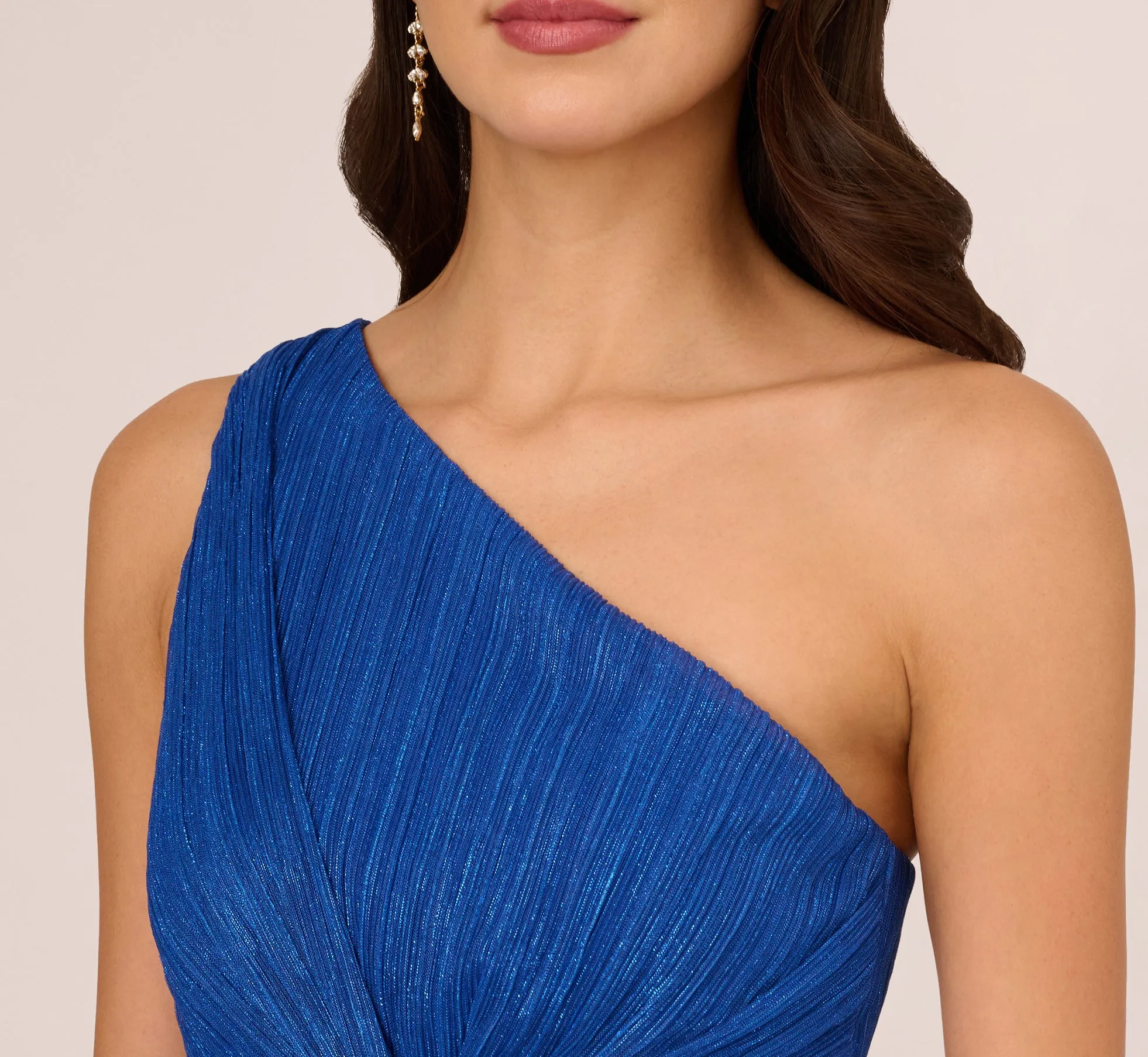 Stardust Pleated Draped One Shoulder Gown In Brilliant Sapphire