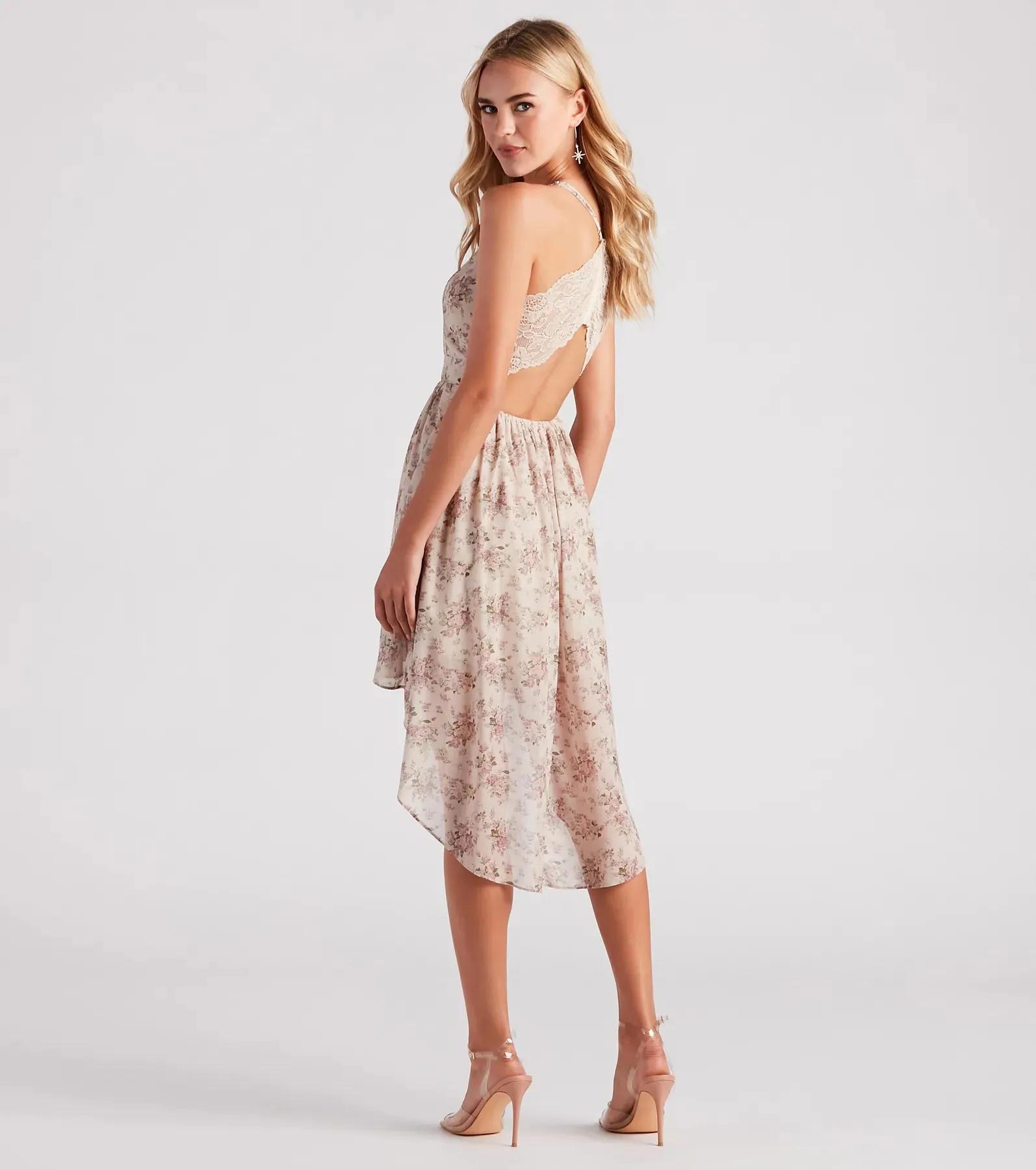 Still The One Rose Print Chiffon High Low Dress