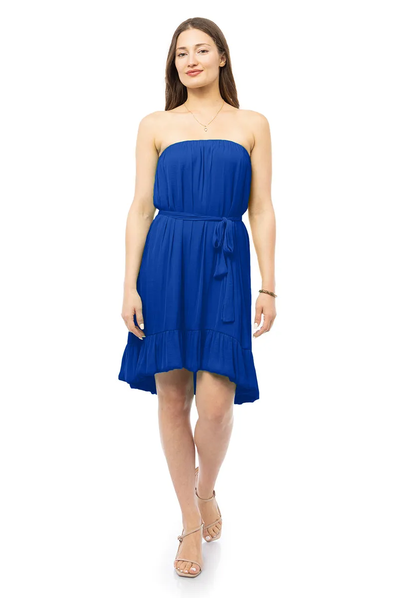 Strapless Belted High Low Mini Dress