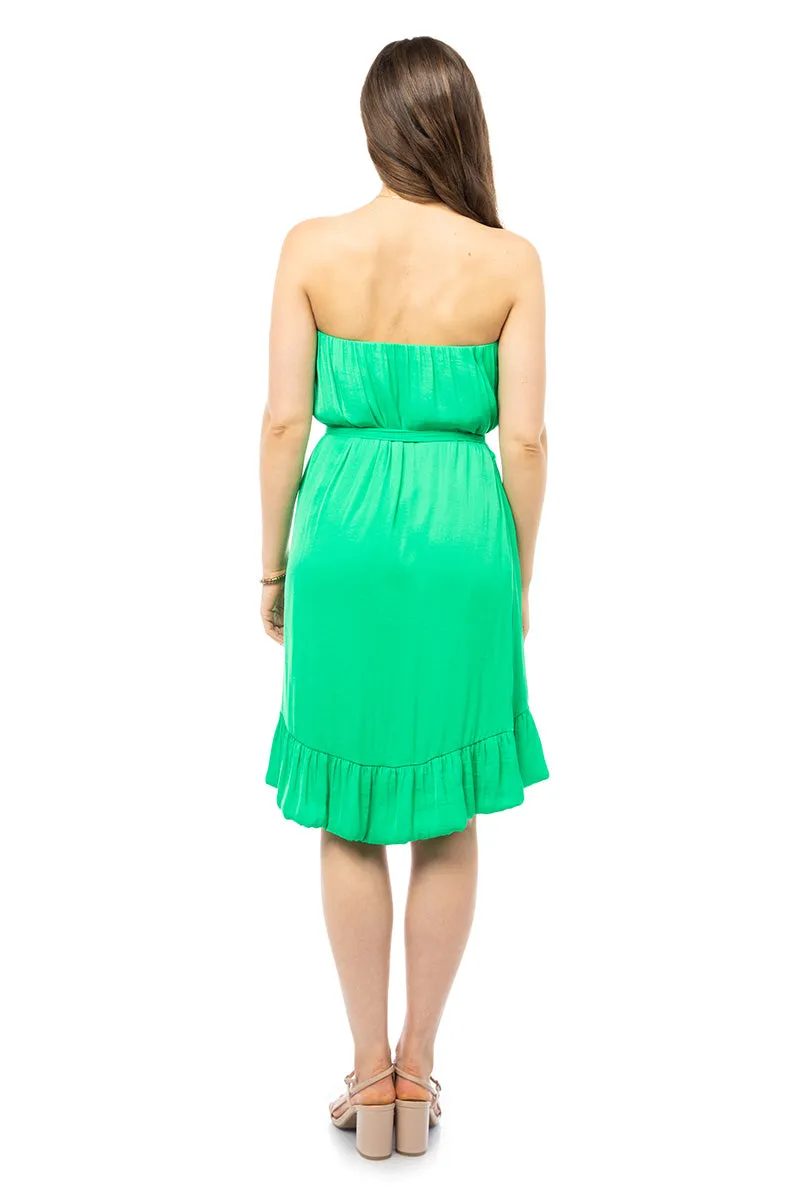 Strapless Belted High Low Mini Dress