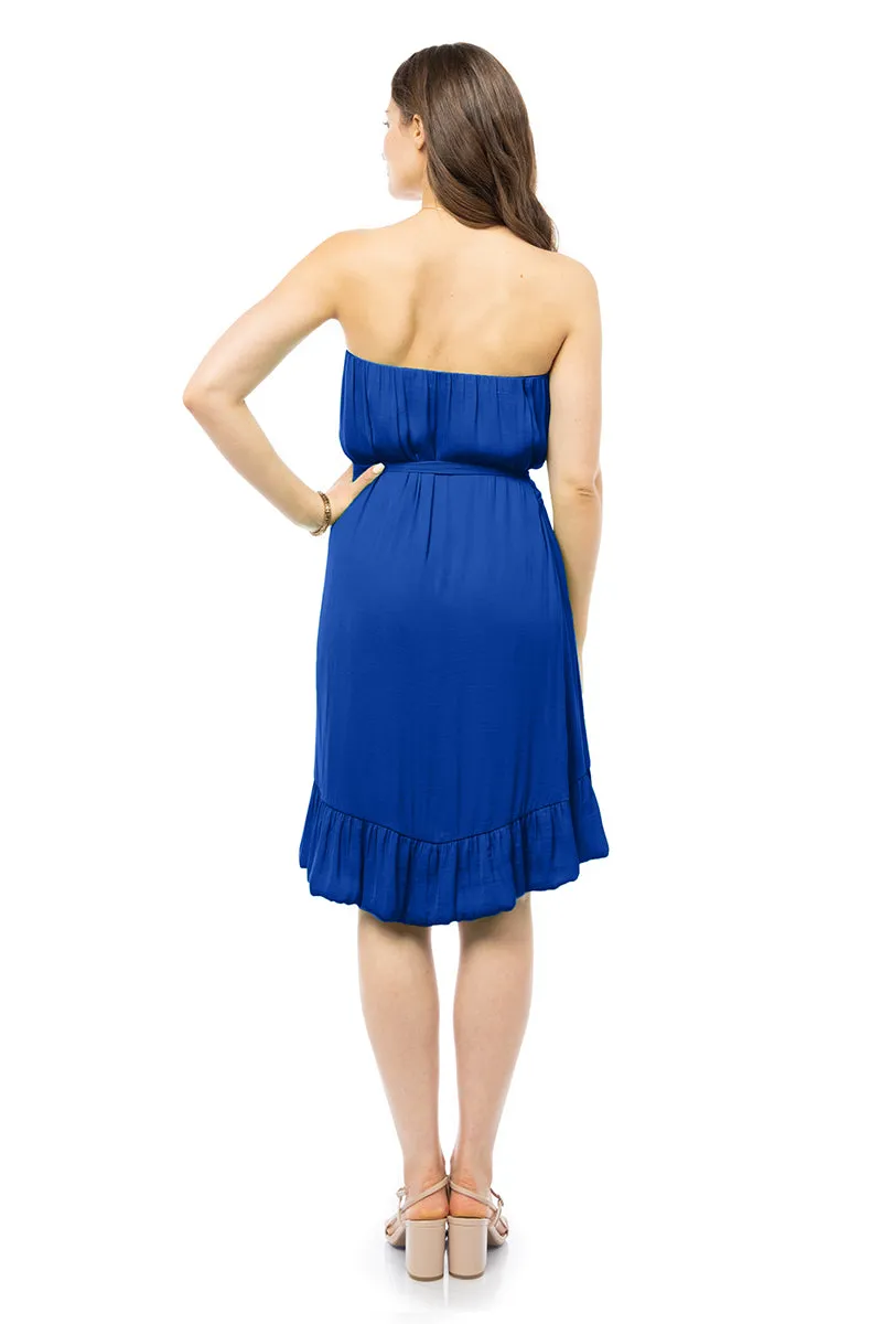 Strapless Belted High Low Mini Dress