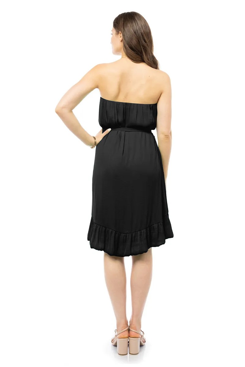 Strapless Belted High Low Mini Dress