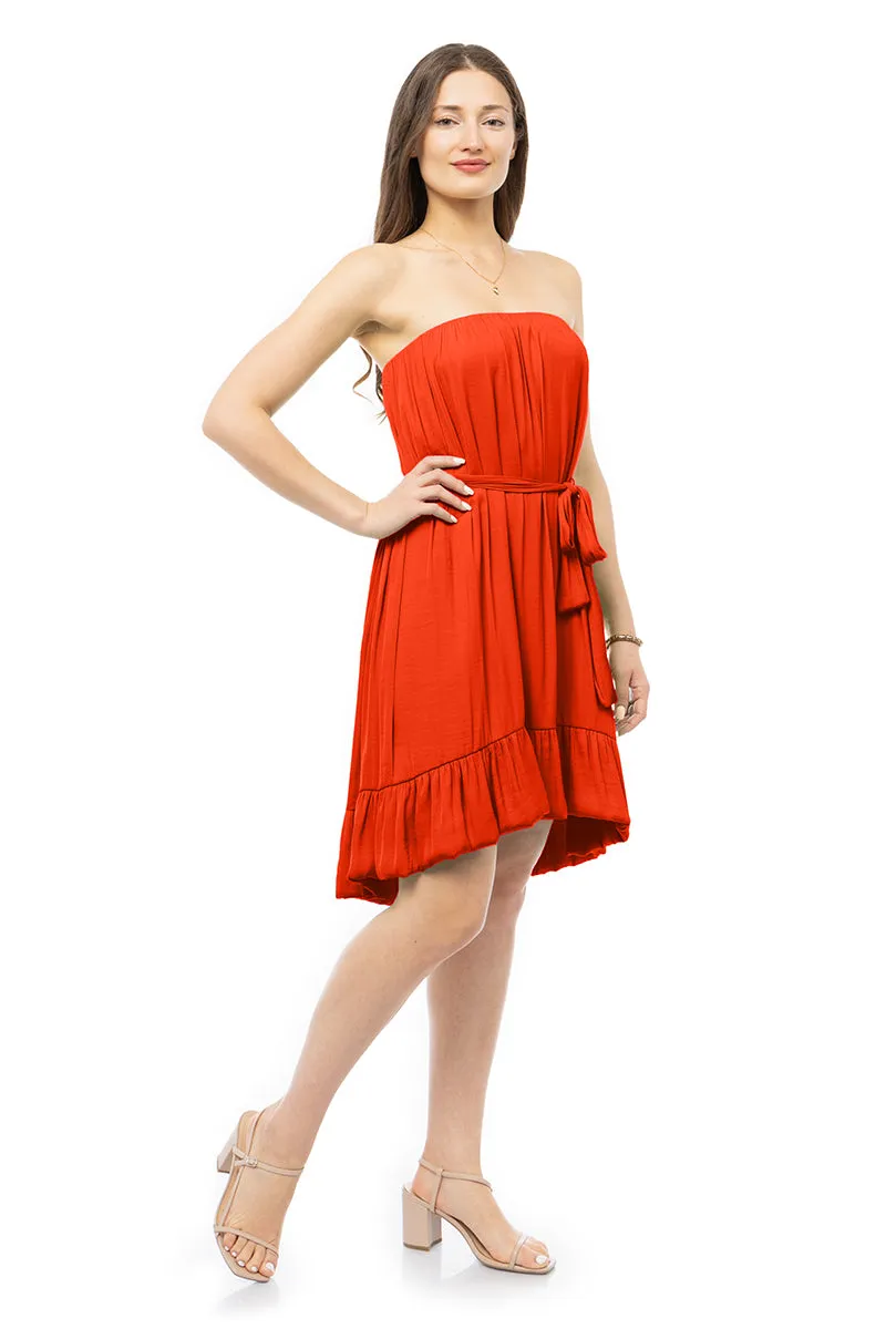 Strapless Belted High Low Mini Dress