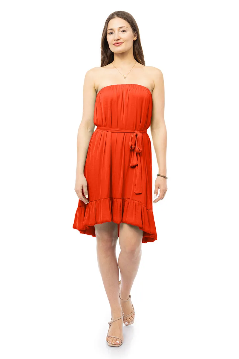 Strapless Belted High Low Mini Dress
