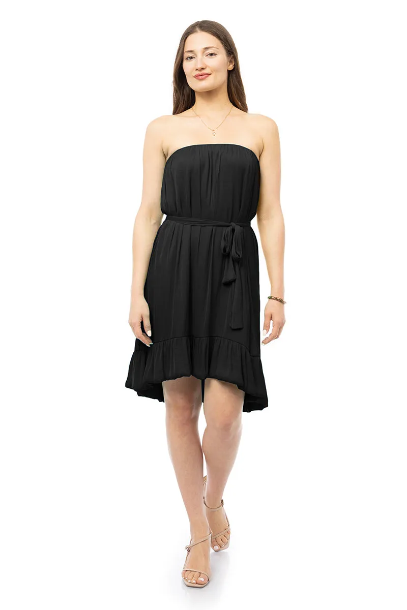 Strapless Belted High Low Mini Dress