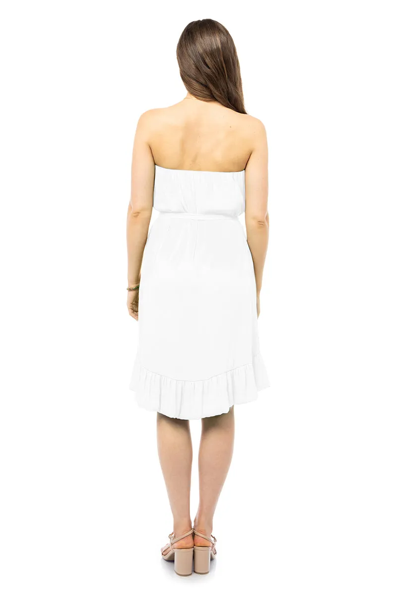 Strapless Belted High Low Mini Dress