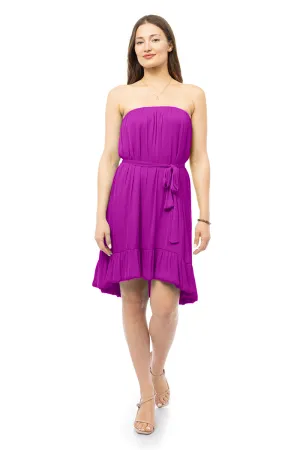 Strapless Belted High Low Mini Dress