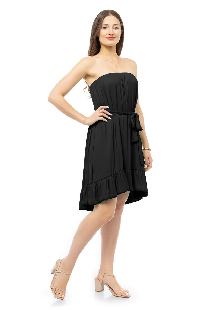 Strapless Belted High Low Mini Dress