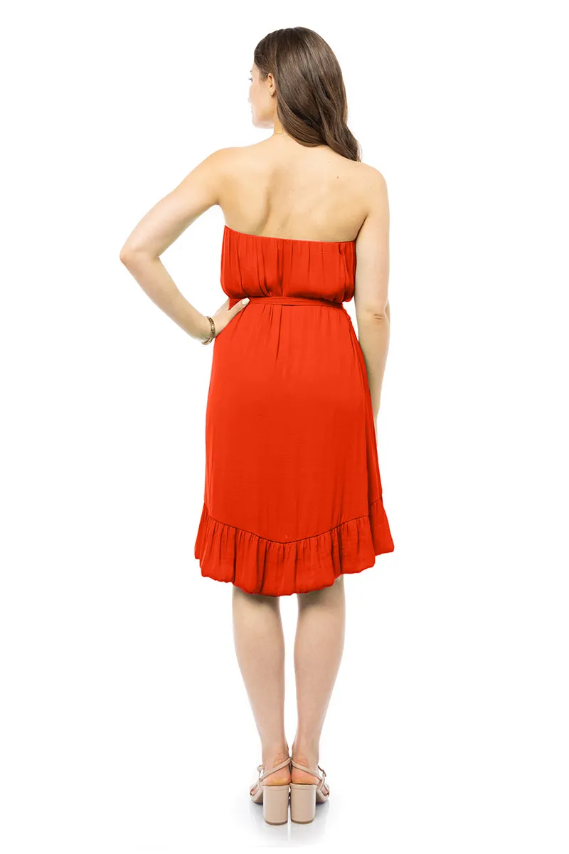 Strapless Belted High Low Mini Dress