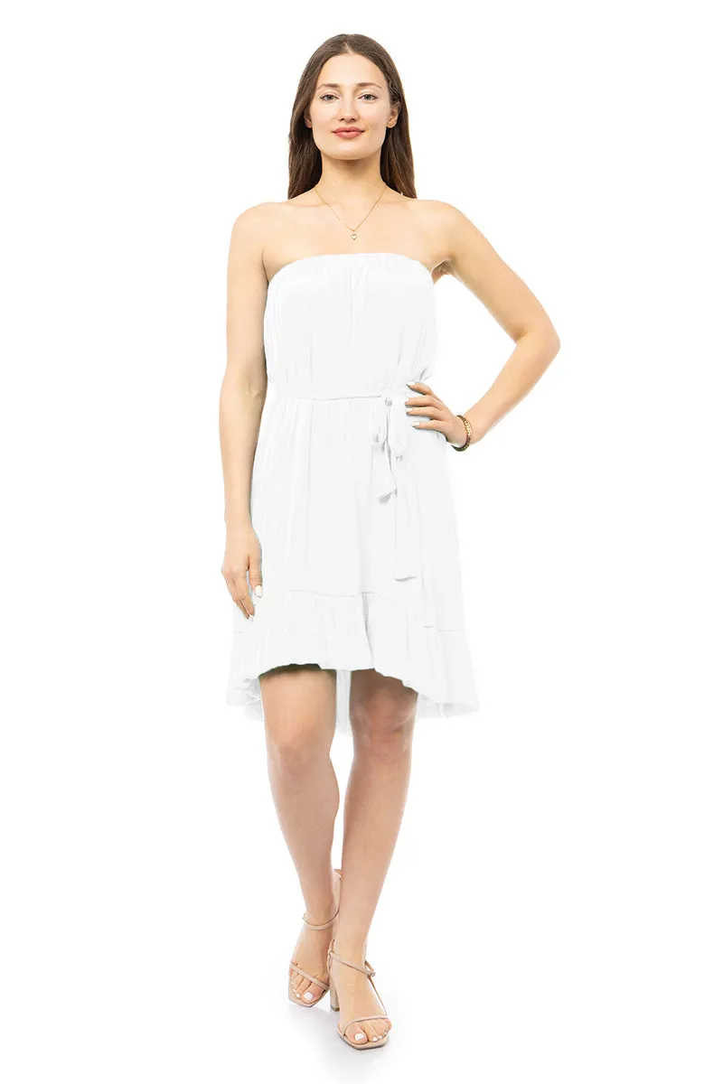 Strapless Belted High Low Mini Dress
