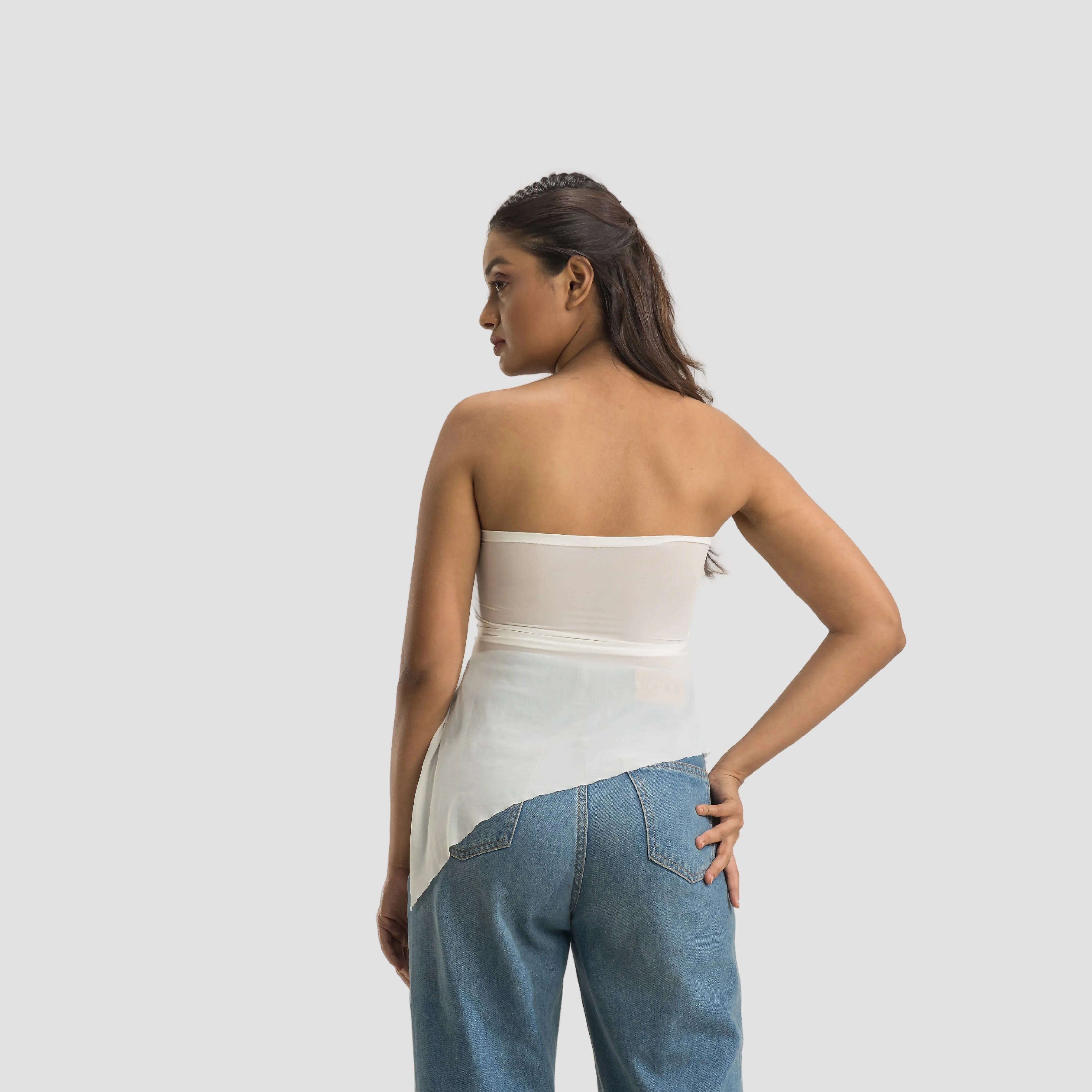 Strapless Gathered Asymmetrical Top