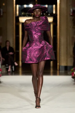 Strapless Sculpted Rose Print Mini Dress