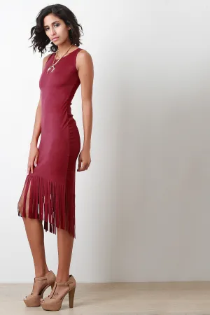 Suede High Low Fringe Dress