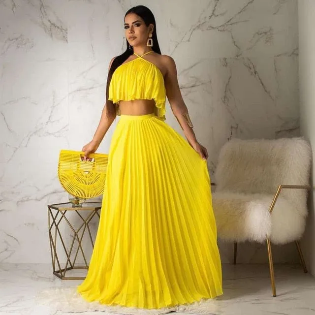 Summer Chiffon Two Piece Sexy Sleeveless Beach Party Outfit