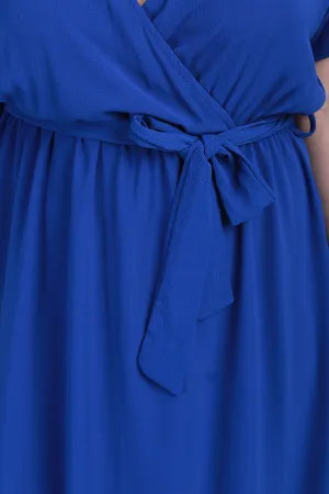 Surplice V-Neck Self-Tie High Low Maxi Dress