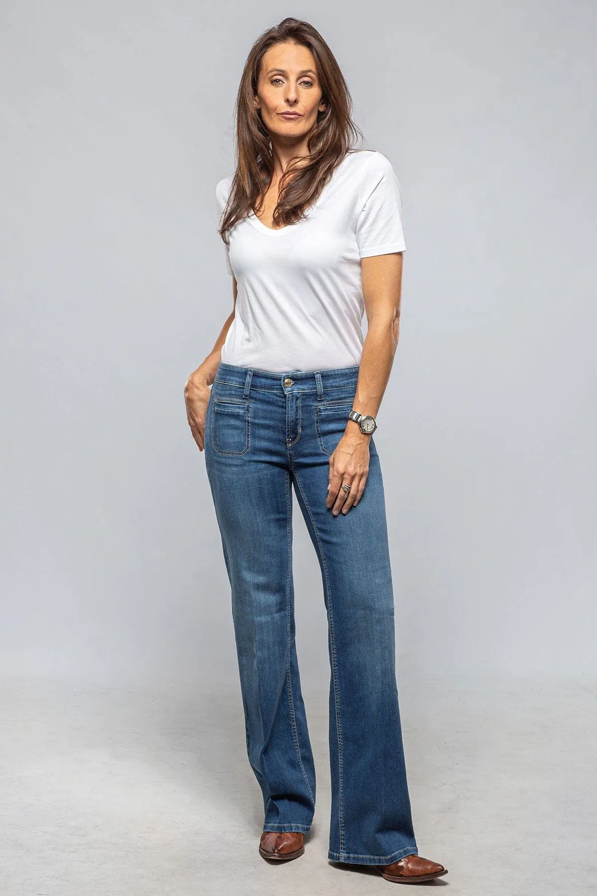Tess Wide Leg, Patch Pockets, In Med. Blue