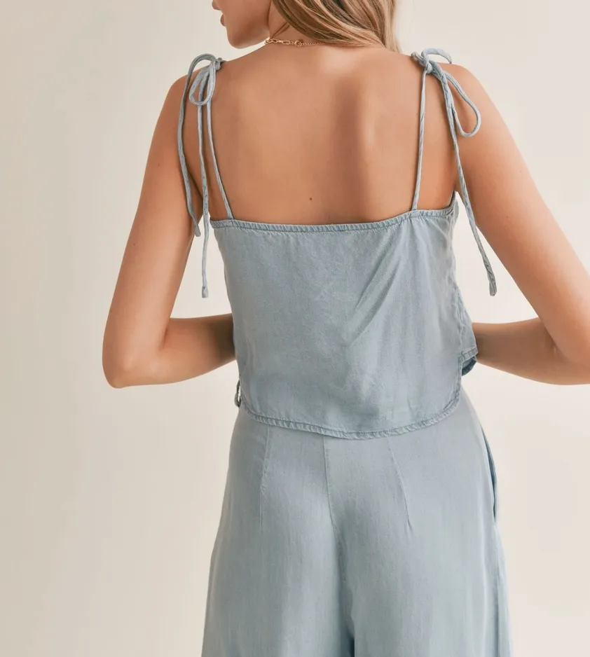Tie Shoulder Chambray Top