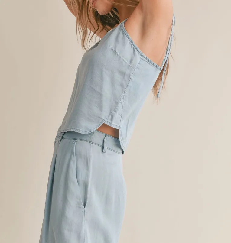 Tie Shoulder Chambray Top