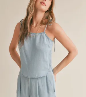 Tie Shoulder Chambray Top
