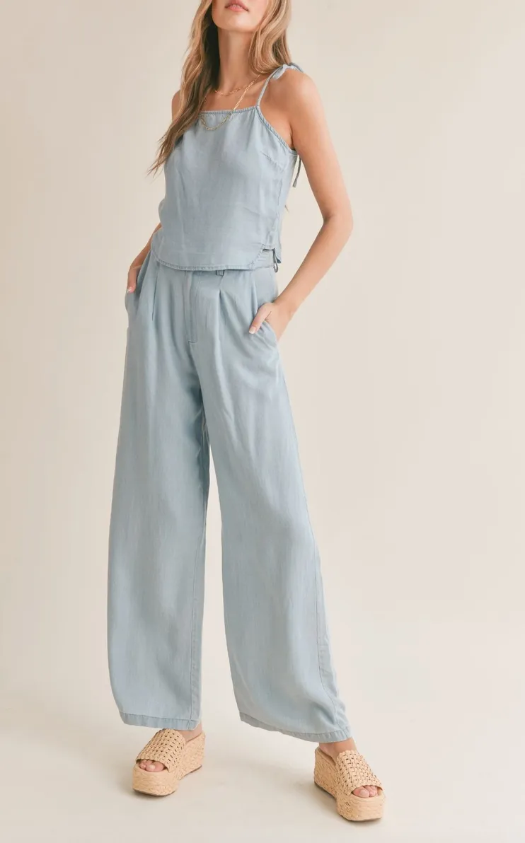 Tie Shoulder Chambray Top