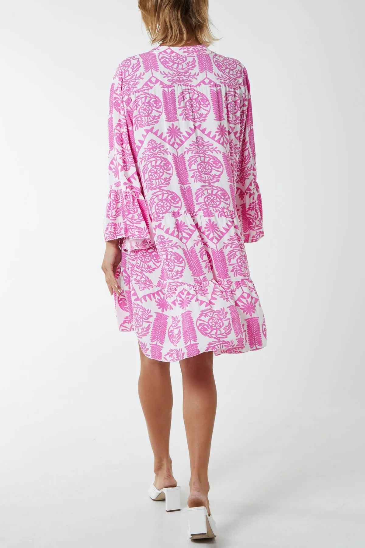 Tiered Baroque Floral Smock Print Dress