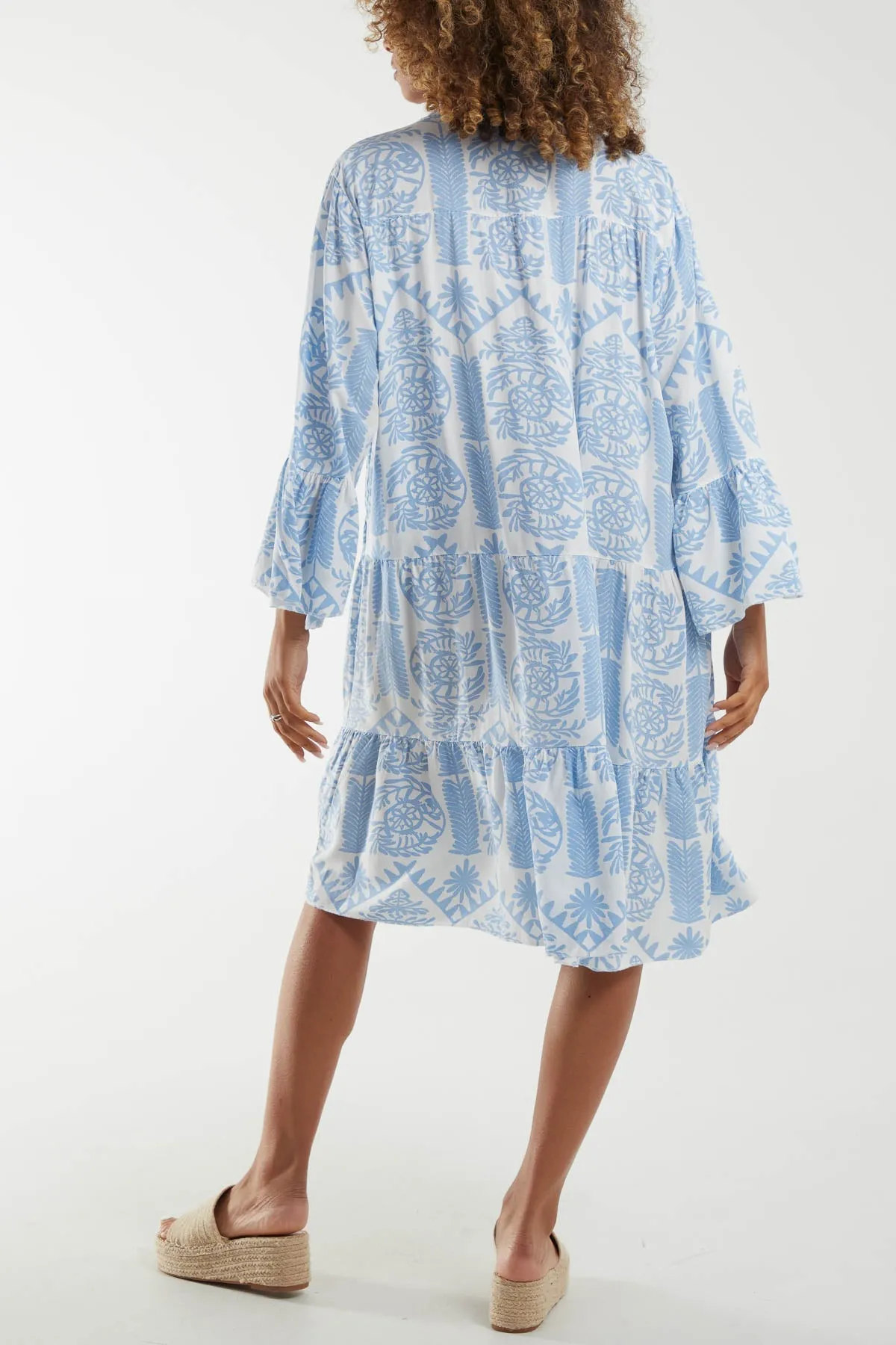 Tiered Baroque Floral Smock Print Dress