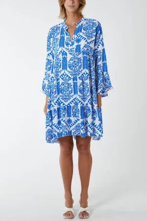 Tiered Baroque Floral Smock Print Dress