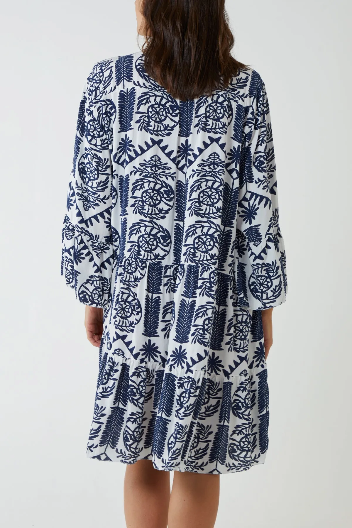 Tiered Baroque Floral Smock Print Dress
