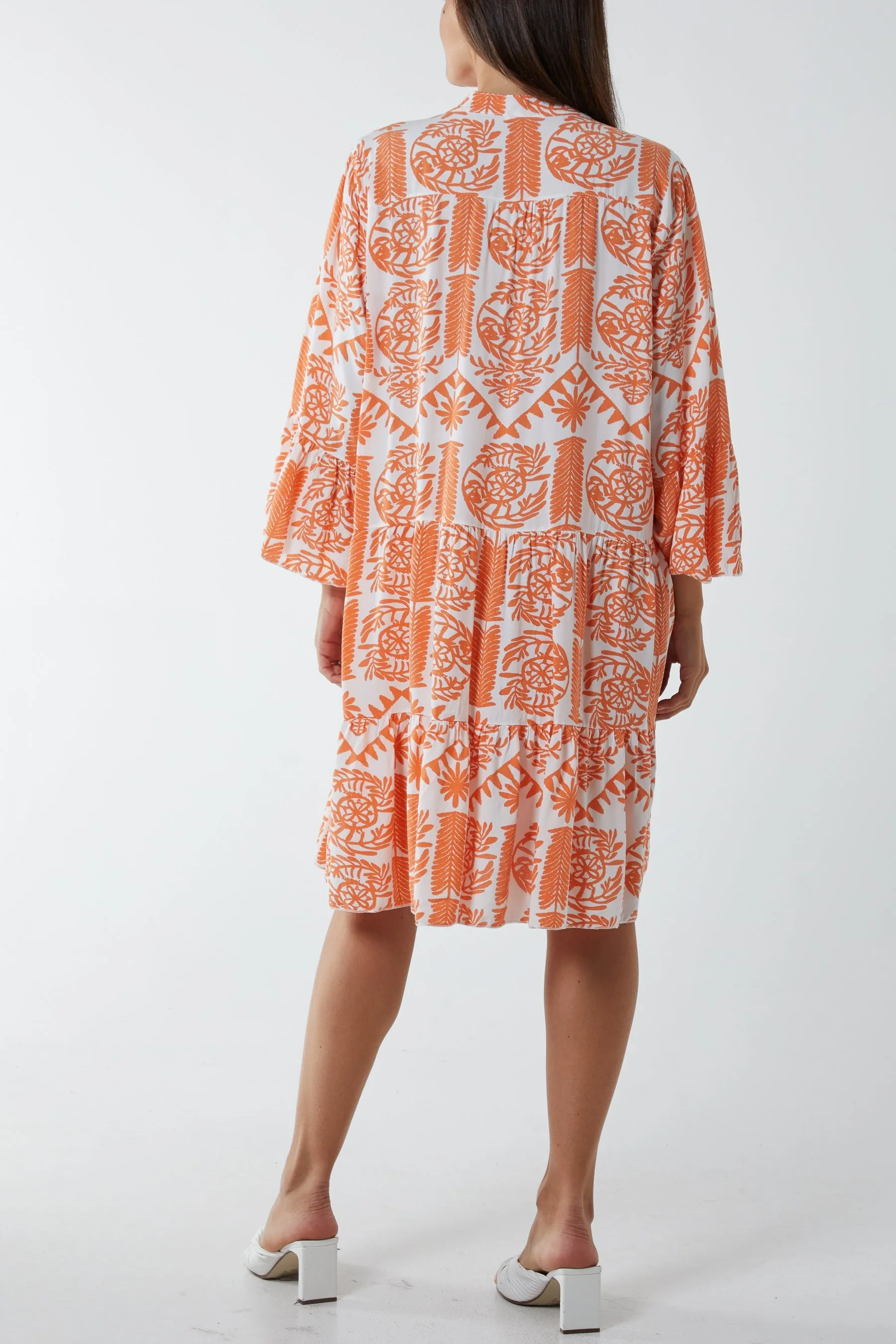 Tiered Baroque Floral Smock Print Dress