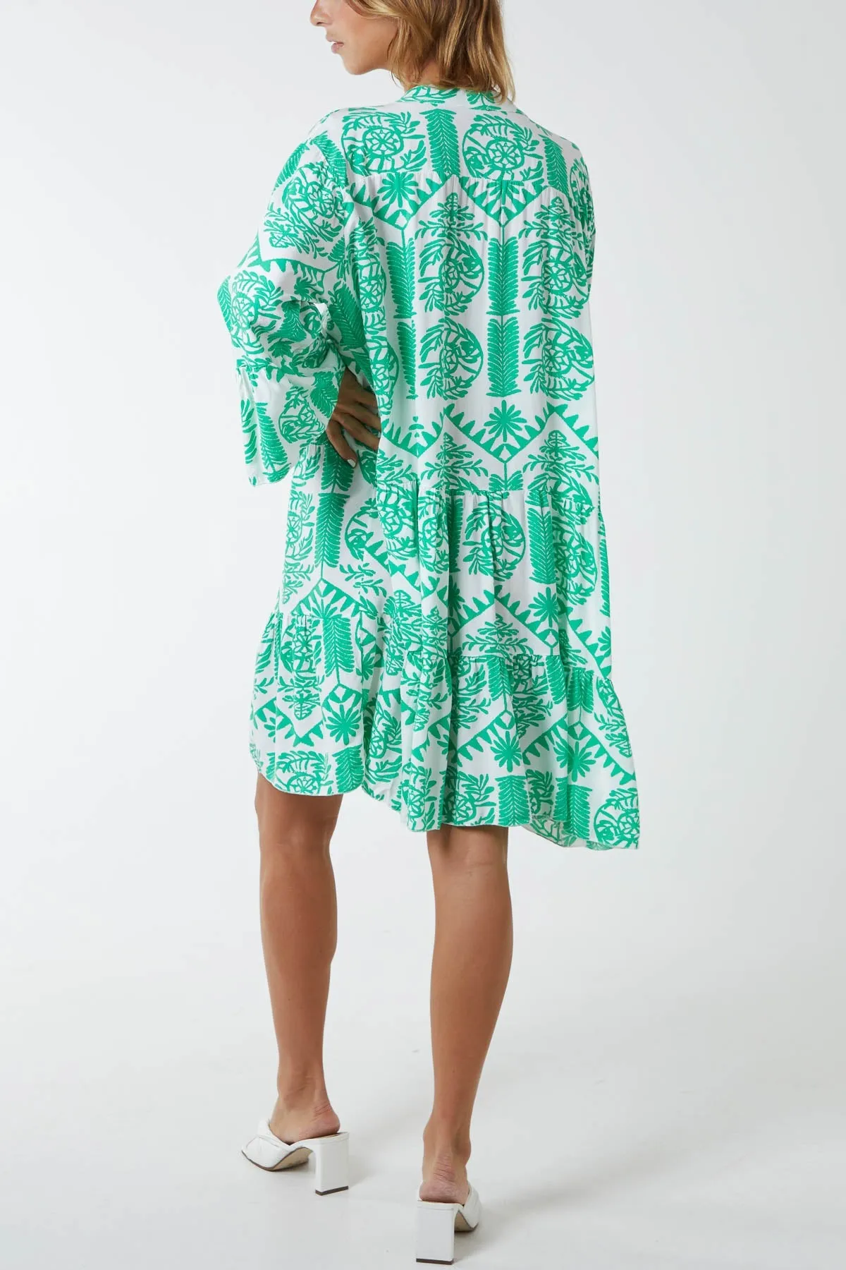 Tiered Baroque Floral Smock Print Dress