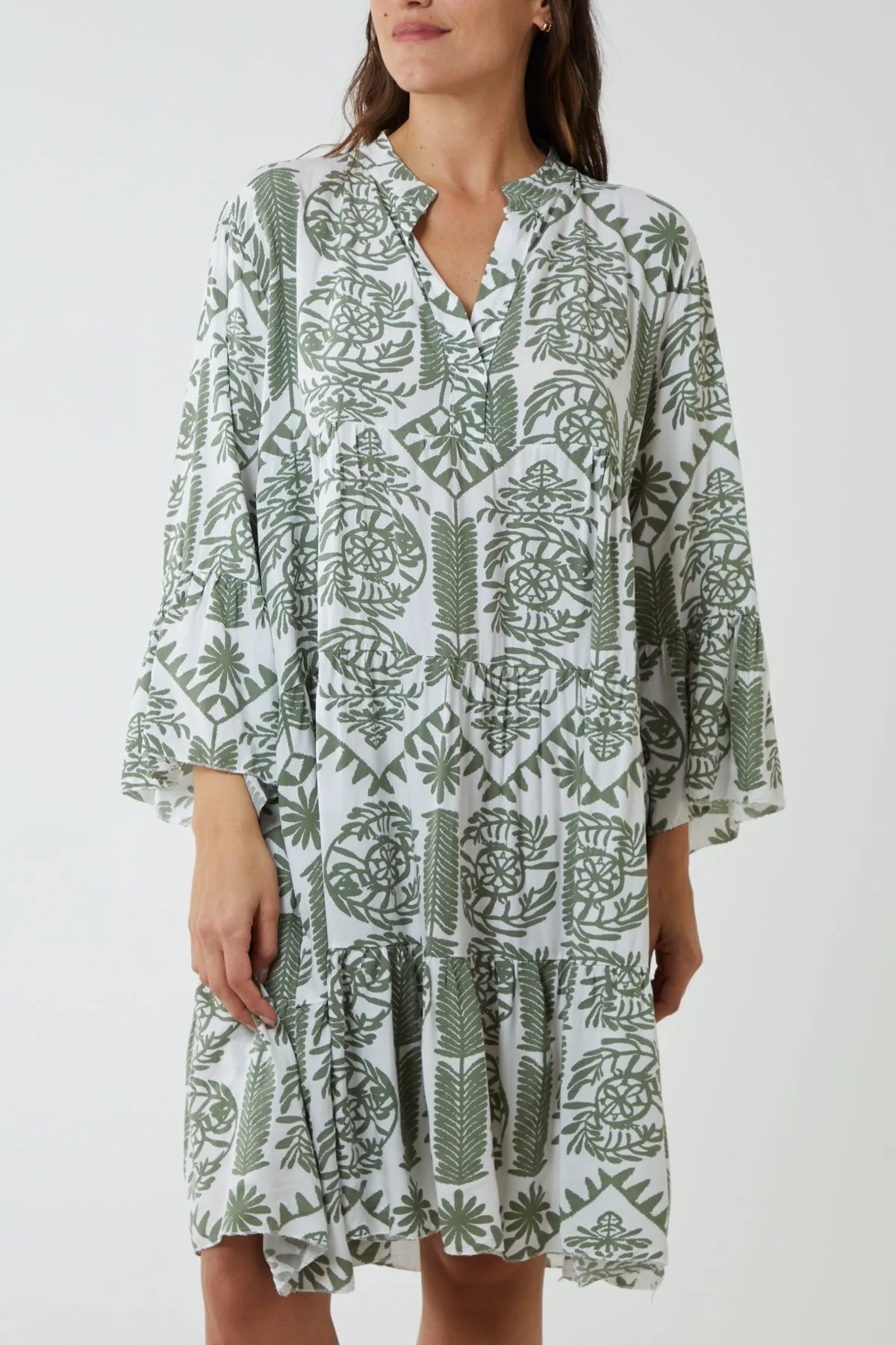 Tiered Baroque Floral Smock Print Dress